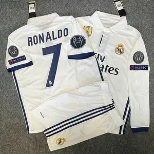 Cristiano Ronaldo #7 White Navy Long Sleeve Retro Football Jersey | Champions League Classic Soccer Shirt For Fans