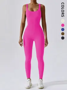 Women's Tight-Fitting Backless Sporty Jumpsuit, Outdoor Fitness & Casual Wear, Waist Slimming Effect, Sleeveless Design, All-Season Comfortable Fit, Tummy Control Jumpsuit