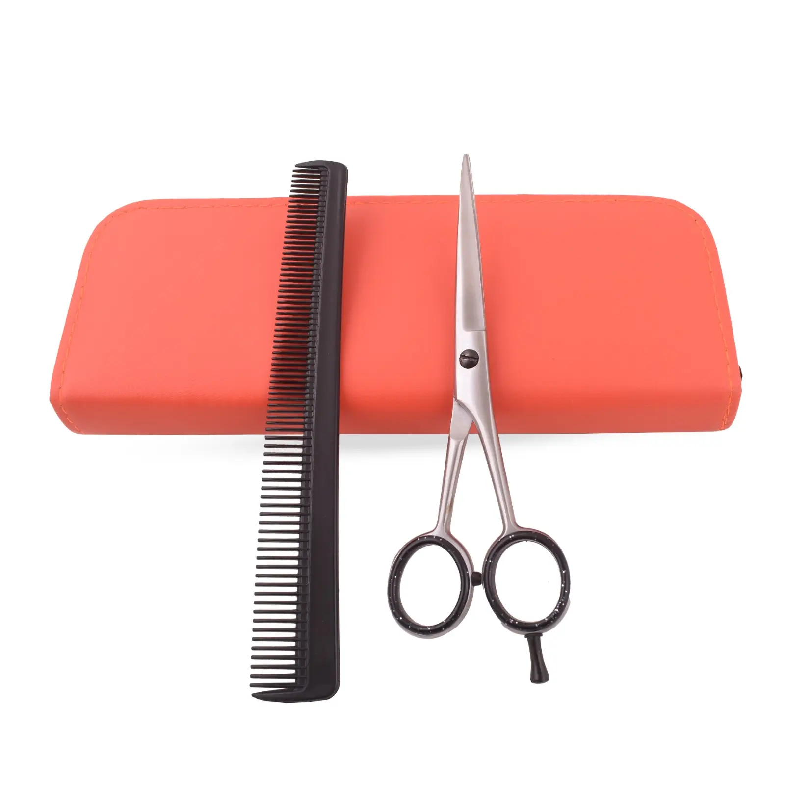 Hair Cutting Hairdressing Scissors with Hair Styling Comb for Barbers Salon Adults - Hair Scissor for Women Men and Professionals with Leather Travelling Pouch Haircare Heatless