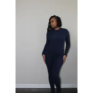 Ribbed Mock Neck Legging Set - Navy