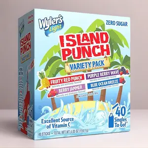 Wyler's Light Island Punch Singles to Go, Variety Pack, Fruity Red Punch, Purple Berry Wave, Berry Jammer and Blue Ocean Breeze, 1 Box (40 Single Servings)