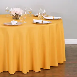 132 in. Round Polyester Tablecloth - Fabric Dining Home Decor Party Entertaining Wedding Decorative Beige Ornaments Photo
