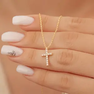 [Rhinestone Inlaid Cross Pendant] 1pc Elegant Rhinestone Inlaid Cross Pendant Necklace, Alloy Material, Simple Style, Daily and Party Decoration, Creative Gift