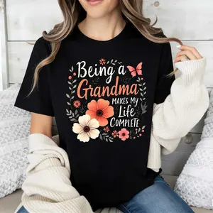 Floral Grandma Quote Design T Shirt Crew Neck Casual Tee For Women Mother Day Gift Grandmother Outfit