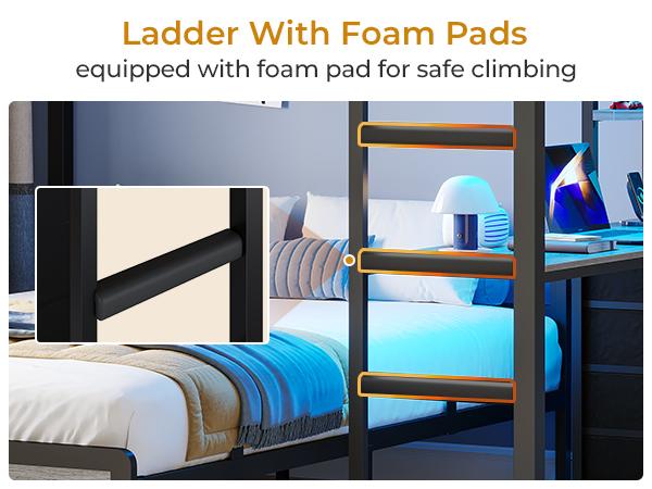ADORNEVE Twin Over Full Bunk Bed with Desk and Charging Station LED Bunk Beds with Storage Drawers and Shelves Loft Bed with Safety Guardrail Ladder Rgb Led Lights Vertical Sleep Solution