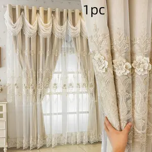 1pc Double Layer Embroidered 100% Blackout Curtains, Casual Modern Style for Living Room Balcony Bedroom