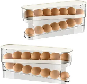 2pcs Auto Rolling Egg Holder for Fridge, Egg Dispenser/Organizer/Storage/Container with Lid for Refrigerator, Sturdy and Durable Space-Saving Egg Tray for 12 Large Eggs