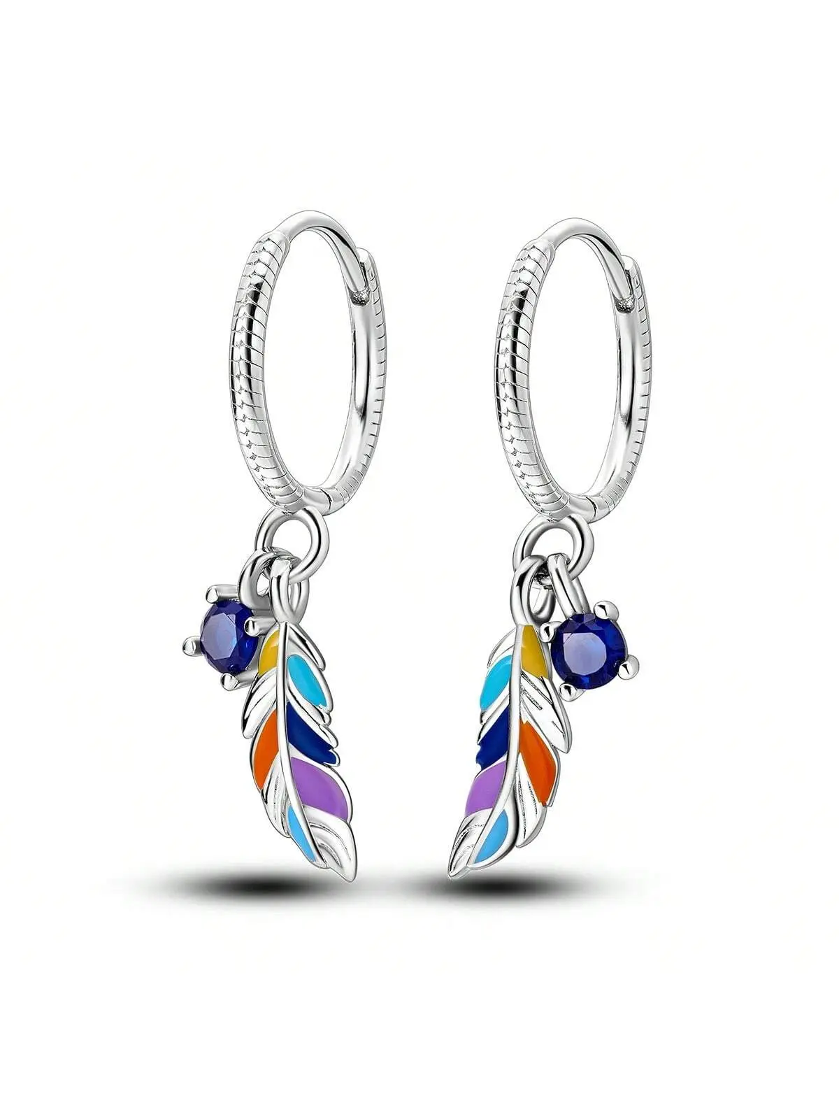 One Pair Bohemia Color Enamel Wings Feather Dreamcatcher Hoop Earrings For Women Girl Female Silver Color Fashion Luxury Jewelry 2024 New