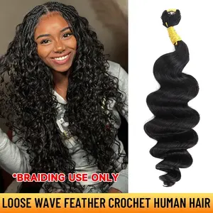 YGwigs Human Hair Long Cord Feather for Braiding – Soft Lightweight Boho Braids Reusable Invisible Pre-Separated Knotless Crochet Hair Natural Black
