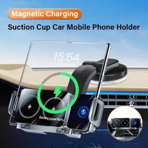 2-in-1 Automatic Rotating Car Phone Stand and Wireless Charger - Foldable Stand for Fast Charging -15W Dual-coil One-click 90° Rotatable, Compatible with iPhone and Samsung