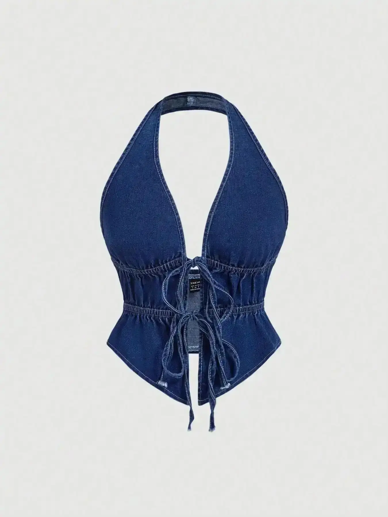 Classic Unique Design Deep Blue Halter Top, Adjustable Drawstring Waist for a Chic Stylish Look, Perfect Casual Wear, Trendy Women's Fashion, Womenswear, Statement, Everyday, Seasonal, New In, Trending Now, Home Comfort