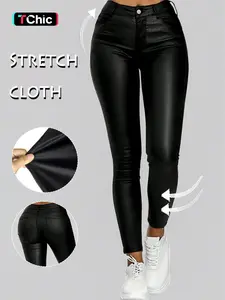 GILIPUR Womens Low-Waisted Elasticity Skinny Pants, Stylish Black Y2K Streetwear, Coated pencil pants, Versatile Casual & Party Wear for All Seasons,Built-In Zipper Closure,Comfortable And Aesthetic Design,Cute Pants Fit Sleeve,T-Chic, Womenswear