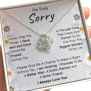 I'm Truly Sorry Necklace for Girlfriend, Love Knot Necklace Apology Gift for Her, Message Card Jewelry, Sorry Jewelry, Girlfriend Gifts Jewelry