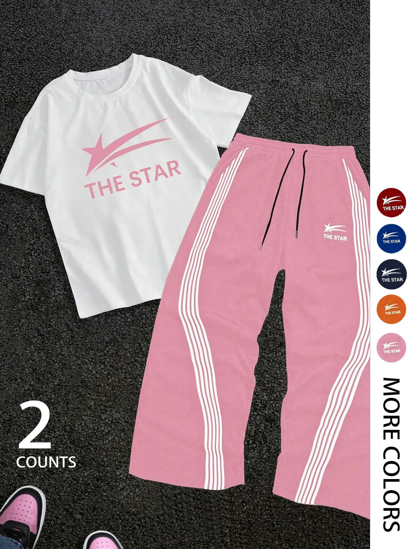 Two-Piece Set Men's Letter Print Short Sleeve Tee & Tracksuit Legging Set, Regular Fit Round Neck T-shirt & Striped Print Pants, Casual Fashion Breathable Men Two-piece for Gym Workout Running Sweat Suit Set Sporty Style Clothes Workout Sets