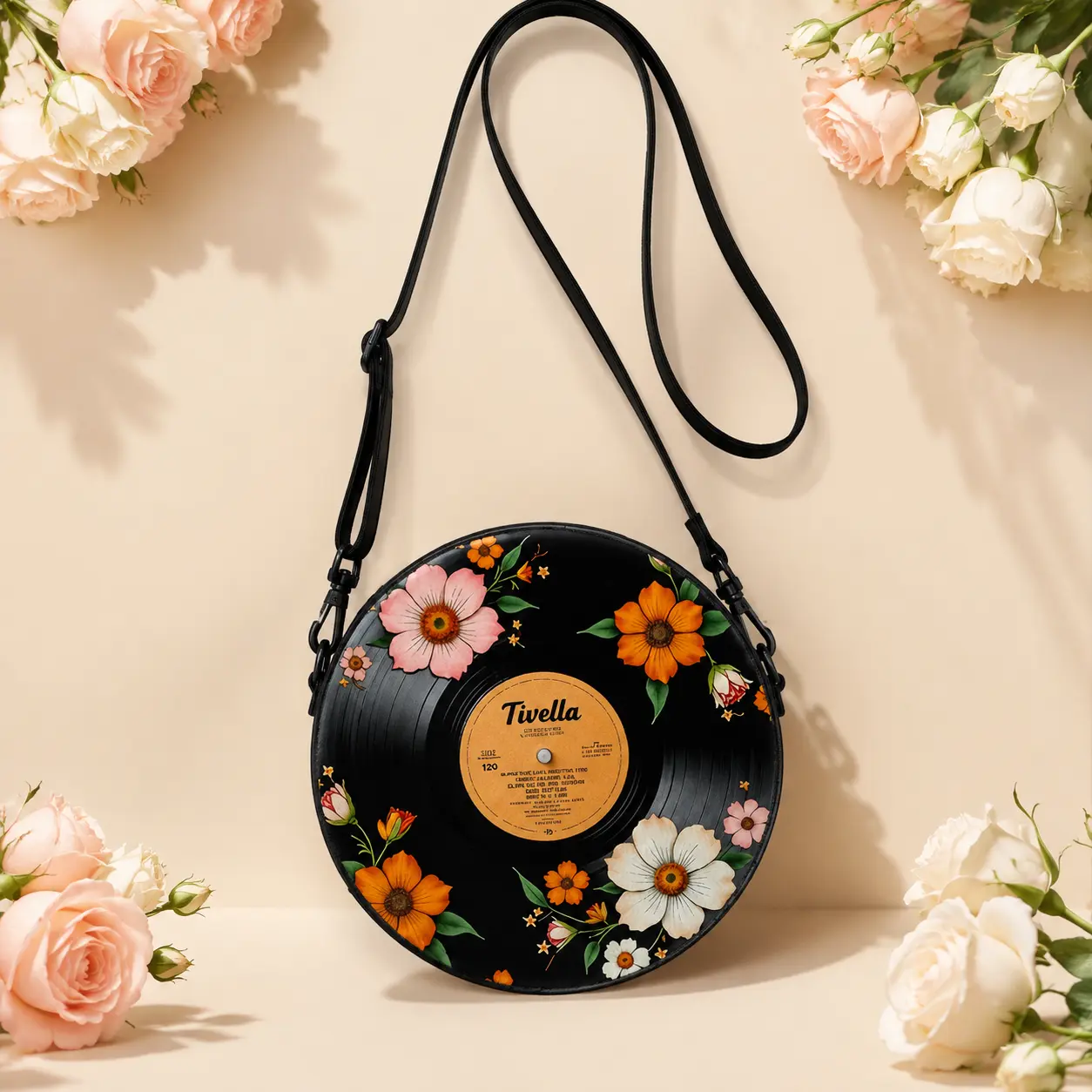 Retro Vinyl Record Purse – Hand-Painted Floral Crossbody Bag | Aesthetic Boho Accessory | Perfect Music Lover Gift women luxury house chain design cheap jeans black cartoon travel outdoor unique little fashionable doll shop boutique