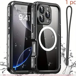 Magnetic Waterproof Phone Case with Lanyard, Shockproof Phone Protective Cover, Phone Accessories Compatible with iPhone 16 Pro Max 16 Plus