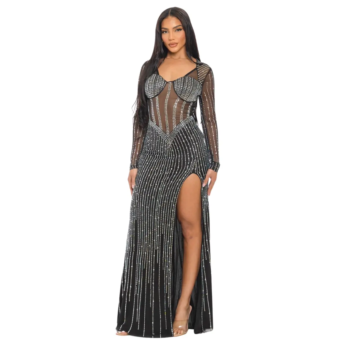 fitted lace wedding dress Amazon.com: Womens Sexy Wrapped Chest Long Sleeve Rhinestone Split Maxi  Dress Evening Formal Dress Black : Clothing, Shoes & Jewelry main image 1