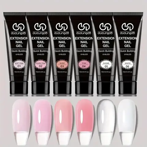 Poly Manicure Nail Care & Nail Art Gel Kit, Polygel Nail Kits, 6 Counts/set Long Lasting Manicure Extension Gel, Builder Extension Gel, Nail Polish for Women & Girls, Pink, UV Nail Gel, Nails Extension Gel