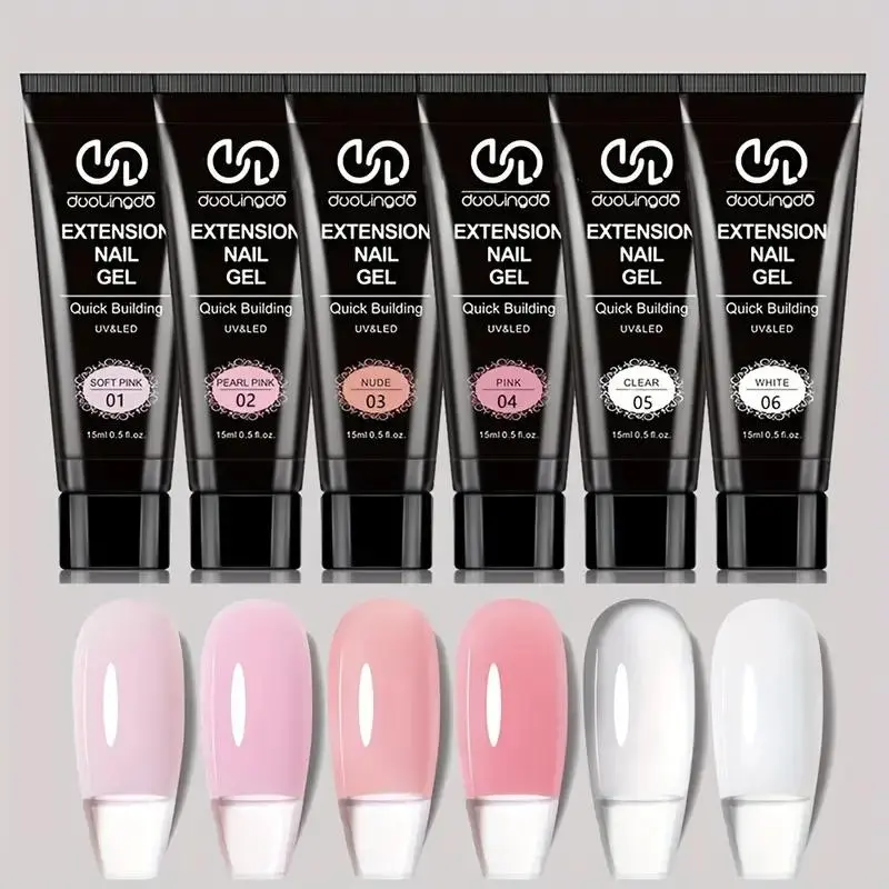 Poly Manicure Nail Care & Nail Art Gel Kit, Polygel Nail Kits, 6 Counts/set Long Lasting Manicure Extension Gel, Nail Polish for Women & Girls, Pink, UV Nail Gel, Nails Extension Gel