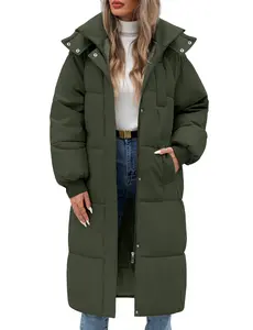 FASHORA Women Long Knee-Length Puffer Coat Stand Collar Zip Up Loose Oversized Warm Winter Quilted Padded Outerwear Jacket