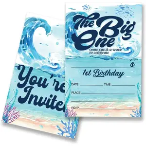 1st Birthday Invitations Supplies Fill-In Set of 20 with Envelopes Beach Wave Pool Birthday Party Invites Cards, Double Sided