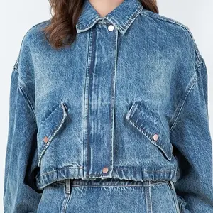 Women’s Oversized Cropped Denim Jacket – Thick Material, Breathable Fit, Versatile for Casual, Lounge, and Outdoor Wear – Comfortable
