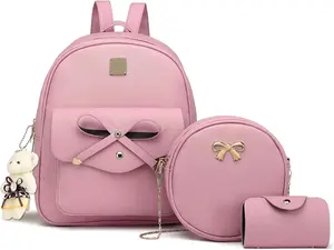 K.E.J. Women Mini Backpack Purse Bowknot Leather Backpack 3-PCS Cute Small Backpack Purse for Women Rucksack for Ladies Shoulder Bag