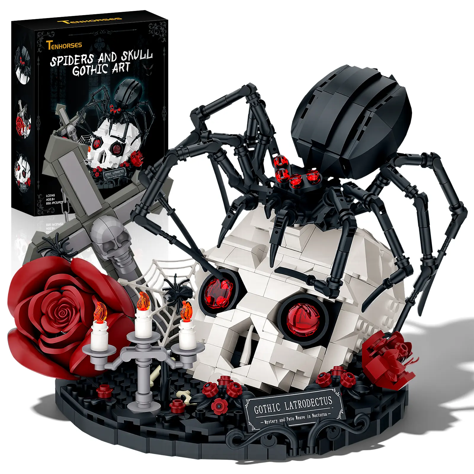 BUILDIFY Gothic Latrodectus Skull & Spider Building Set, 858 Pcs Dark Academia Shelf Decor Kit, Gothic Home Office Tabletop Display, Unique Birthday Gift for Her Girlfriend Mom Wife