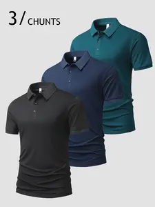Men's Slim Fit Polo Shirt, Breathable Mesh Fabric, Sporty Casual & Daily Wear, Comfortable Versatile Three-Piece Set