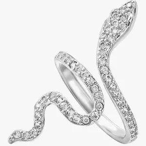 Snake Rings for Women Cubic Zirconia Opening Adjustable Band Rings Sterling Silver Rings for Women Men Vintage Punk Snake Open Rings Adjustable Statement Ring Jewelry Gifts