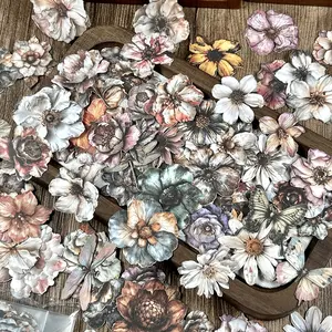 Vintage Floral Stickers Pack of 100, Hard Card DIY Scrapbook Decorations, Scrapbook Materials, Handmade Journal Collage Supplies, Retro Flower Designs, Crafts