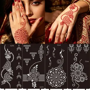 4-Pack Reusable Mandala Floral Henna Tattoo Stickers, Self-Adhesive Nail Art Tattoos, Body Art Templates for Weddings and Parties