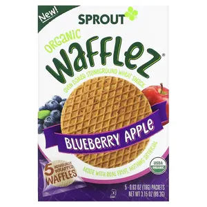 Sprout Organics Wafflez, Blueberry Apple, 5 Packets, 0.63 oz (18 g) Each