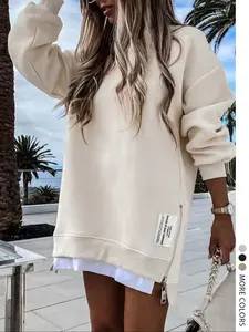 LovelyWholesale  Women's Colorblock Long Sleeve Pullover Hoodie, Casual Loose-Fit Side Zipper Design, Comfortable Spring Fashion