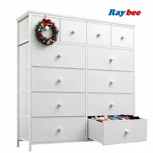 【New Year Home Storage Decor】RaybeeFurniture 12 Drawer Dresser for Bedroom with Fabric Drawers, Large Storage Chest with Metal Frame & Wood Top, Modern Closet Organizer Dresser for Women, Living Room, Entryway, Clothes, Linens, Accessories