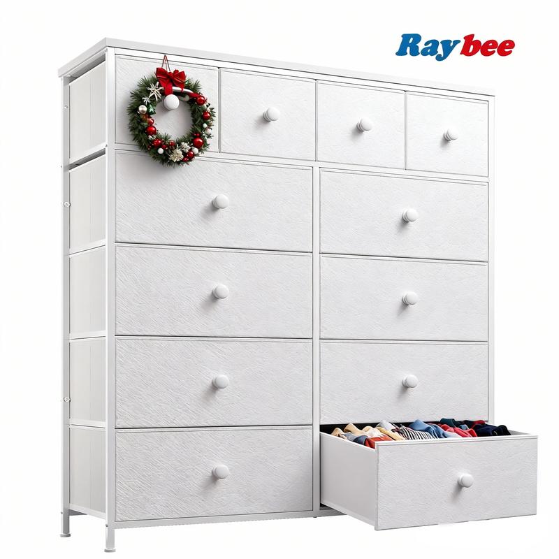 【New Year Home Storage Decor】RaybeeFurniture 12 Drawer Dresser for Bedroom with Fabric Drawers, Large Storage Chest with Metal Frame & Wood Top, Modern Closet Organizer Dresser for Women, Living Room, Entryway, Clothes, Linens, Accessories
