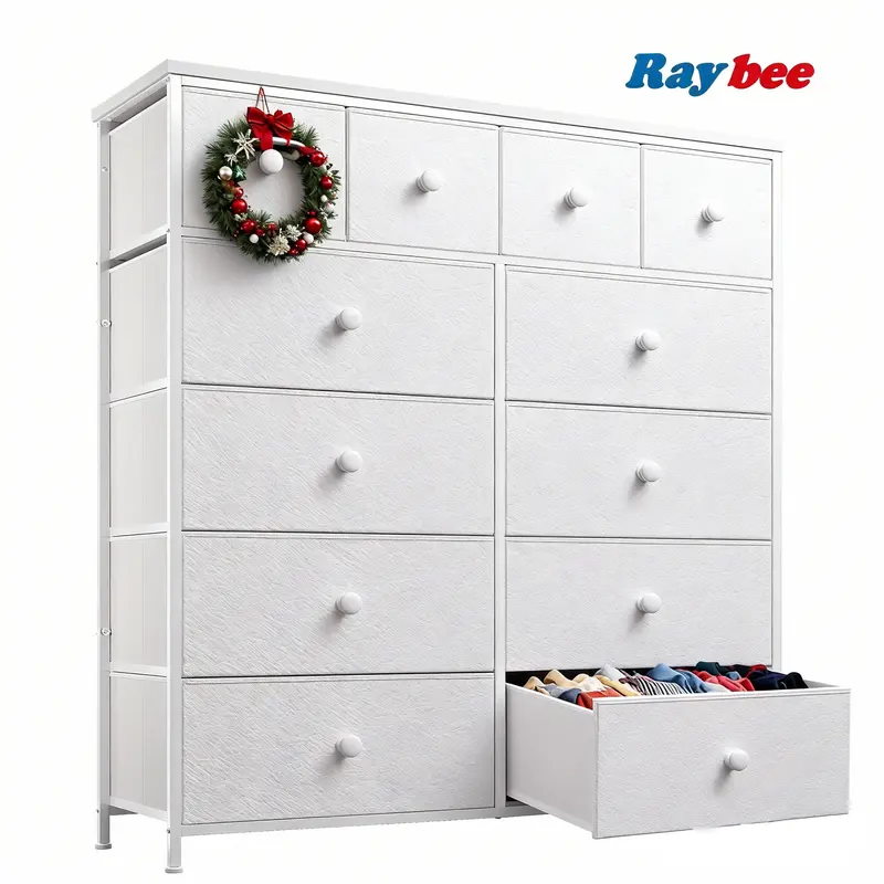 【New Year Home Storage Decor】RaybeeFurniture 12 Drawer Dresser for Bedroom with Fabric Drawers, Large Storage Chest with Metal Frame & Wood Top, Modern Closet Organizer Dresser for Women, Living Room, Entryway, Clothes, Linens, Accessories