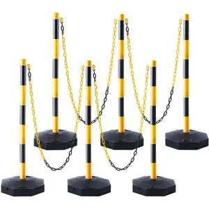 Adjustable Traffic Delineator Post Cones Set, 6 Pack, High-Visibility Safety Barrier With Fillable Base And 8-Foot Chain, Ideal For Traffic Control, Parking Lot, Construction Zone, Road Warning And Delineation, Yellow And Black