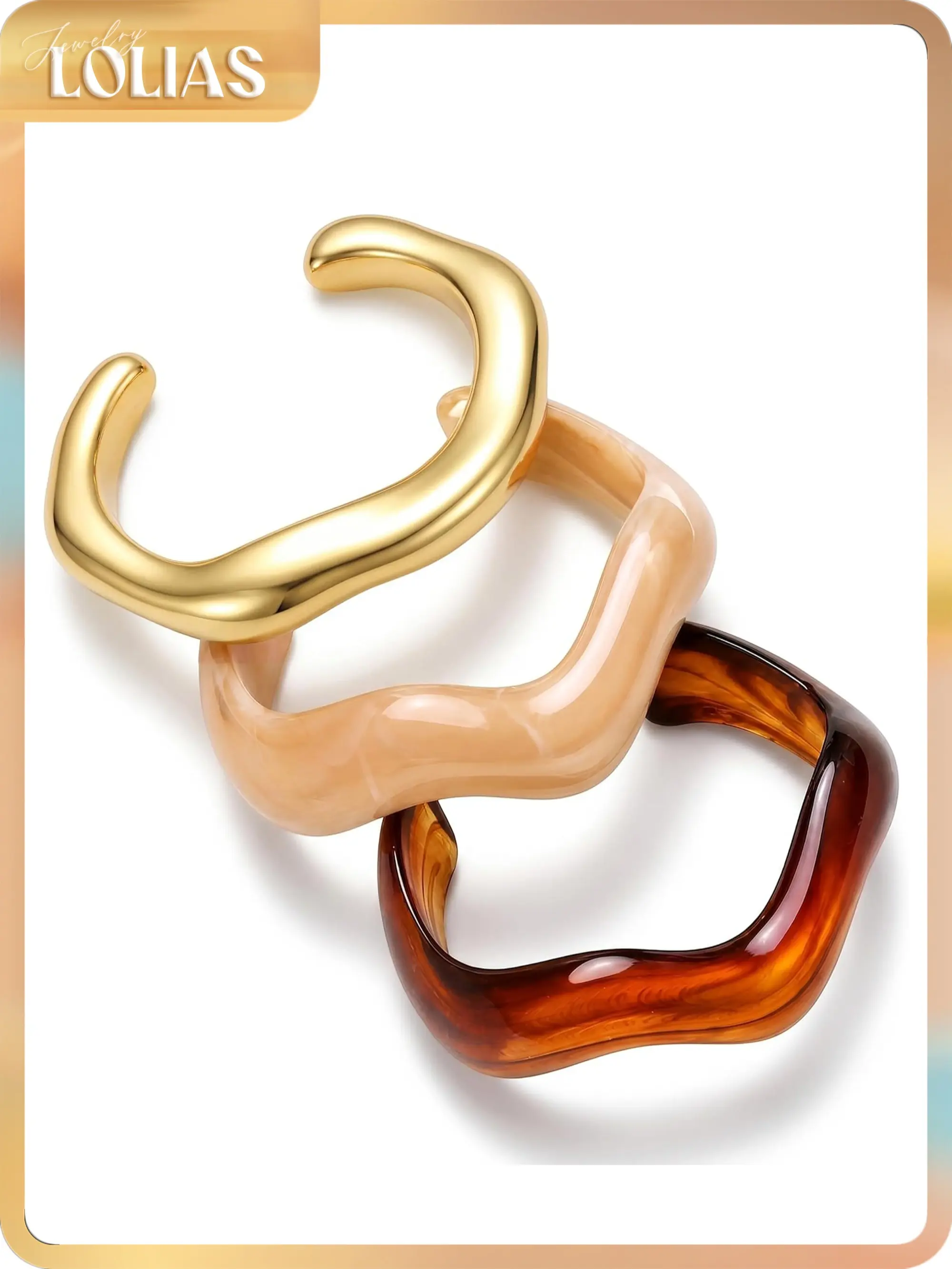 LOLIAS Chunky Acrylic Bangle Bracelets for Women, Stackable Statement Bangle Set | Irregular Resin Bangles Chunky Bracelets Thick Big Statement Bangles Stack Trendy Geometric Fashions Jewelry Gift