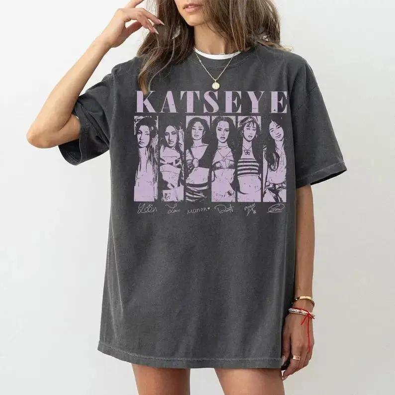 Men's Short-Sleeve Round Neck Simple Medium Cut Katseye Print Basic T-Shirt - All Season Menswear Tops, Kpop Fan Birthday Gift