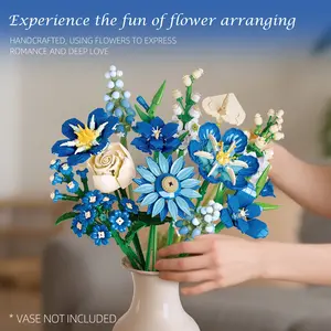 Romantic Blue Bouquet Building Block Set, 13 Piece Flower Puzzle Toy, Flower Building Blocks, Flower Bricks, Creative Home Decor, Ideal Valentine's Day Gift, Building Block Model