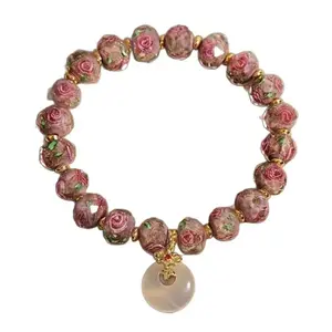 2026 Luxury Handcrafted Glass Bead Bracelet for Women – Peace Knot & Rose Flower Design, Stylish Accessory for Casual & Formal Wear