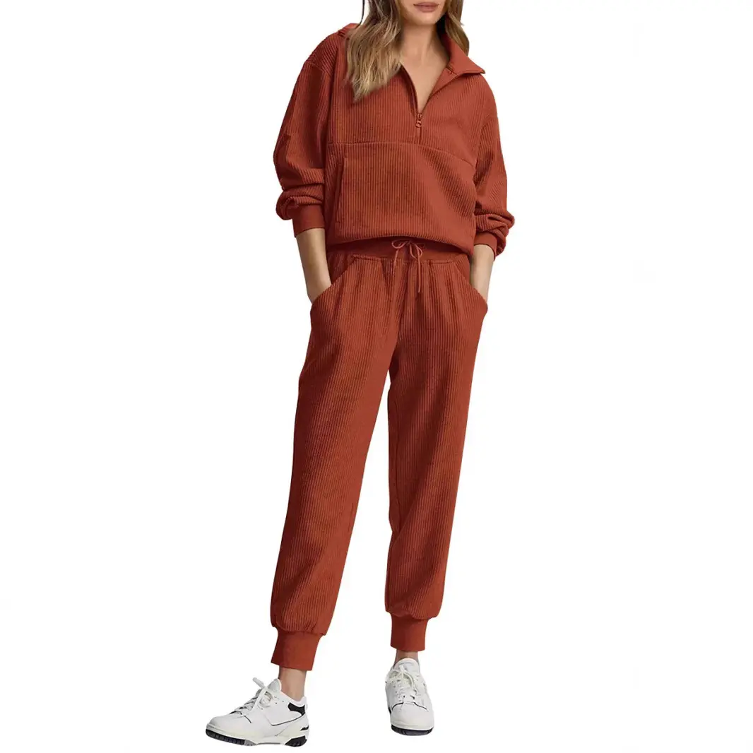 Women's 2-Piece Sweatsuits Set Long Sleeve Half Zip Pullover Sweatshirt Joggers Pants Comfy Outfits Soft Tracksuit Athletic Training Apparel