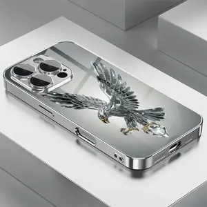 Light Luxury Crystal Eagle Pattern Glass Coated Phone Case with Lens Protection, Suitable for iPhone 16/16Pro/16ProMax/15/15Plus/15Pro/15Promax, 14/14Plus/14Pro/14Promax, 13/13Pro/13Promax, 12/12Pro/12Promax, 11/11Pro/11ProMax, Elegant and Gorgeous