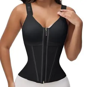 Fajas Colombianas Shapewear for Women with Bra Tummy Control Waist Trainer Body Shape Girdle Adjustable Shoulder Strap Reverse Zipper Double Layer High Compression