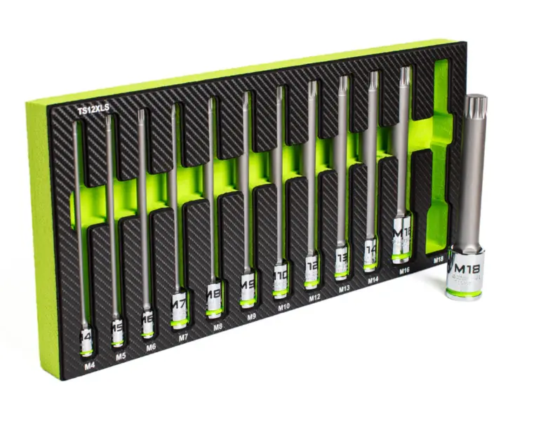GripEdge High Torque Tool Socket Wrench Set - 12-PC 1/4", 3/8" & 1/2" Drive Extra-Long Triple Square Bit Sockets TS12XLS