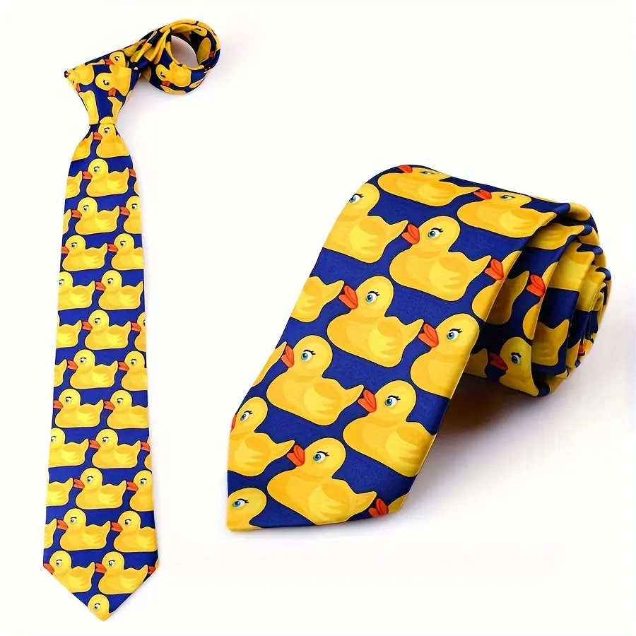Men's Novelty Duck Print Bow Tie, Funny Cartoon Animal Polyester Neckwear, Pre-Tied Accessory for Parties, Unique Male Gift for Him