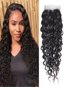 4x4 Hd Lace Closure Water Wave Free Part Lace Closure 100% Unprocessed Brazilian Virgin Human Hair Remy Human Hair Closure Pre Plucked Natural Black (4x4 Lace Closure, 8-18 Inch)