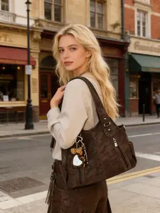 Trendy Vintage Solid Color Tote Bag, Punk Style Crossbody Bag, Large Capacity Lightweight Shoulder Bag, Casual Daily Handbag, Crossbody Shoulder Bags, High Quality Bag