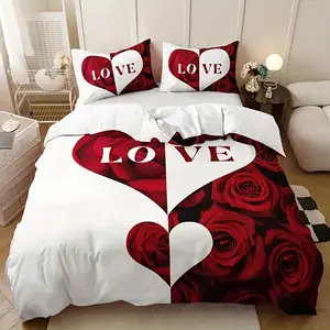 3-piece Valentine's Day series digital printed bedding made of polyester material (1 duvet cover and 2 pillowcases) without filling, is the preferred bedding for bedrooms, dormitories, and famous guests